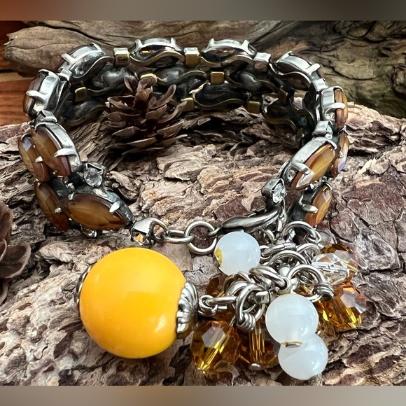 Danny Pollak Bracelet Smoky Gold Yellow Crystals Clear Crystals White 7.5” Sz ML - Picture 4 of 11